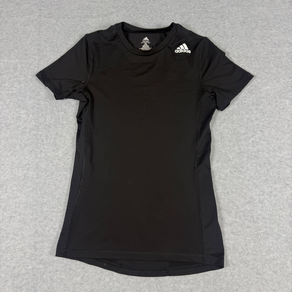 Adidas Techfit T-Shirt Boys L 14/16 Black Aeroready Compression Athletic Top
